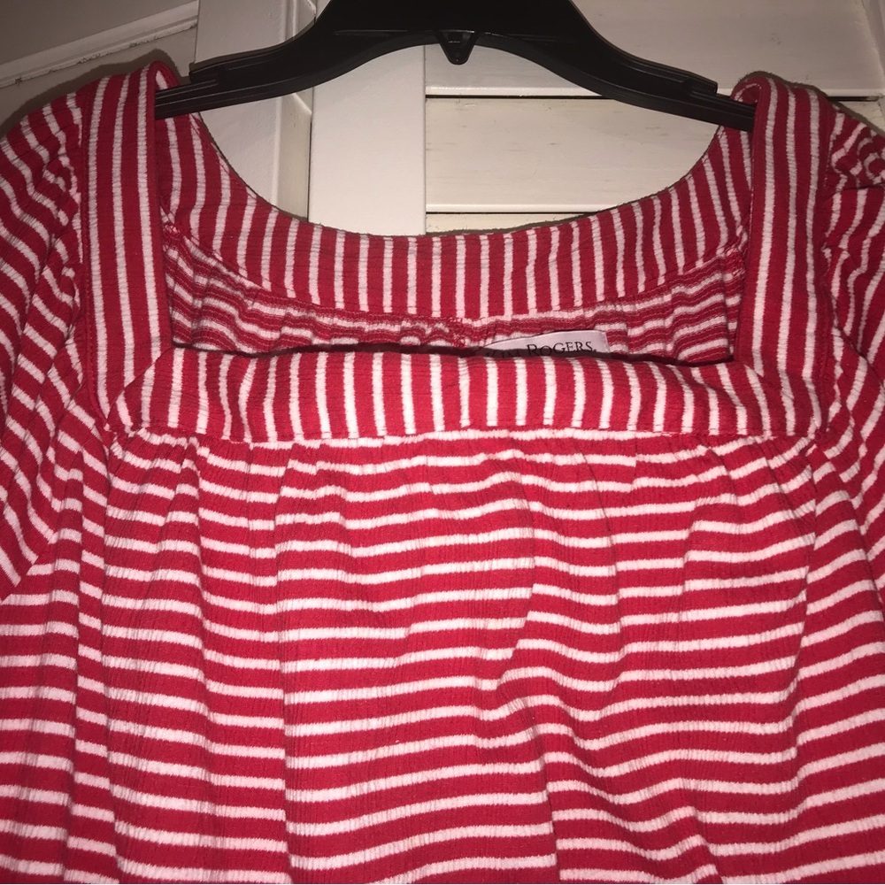 Great for 4th July Red & White Striped Square Neck Top 2X XXL